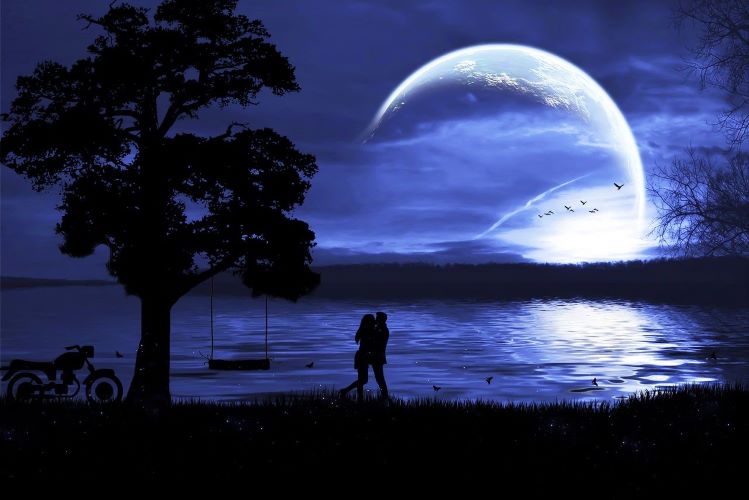 Couple in the moonlight chasing dreams. Couple in the moonlight chasing dreams.